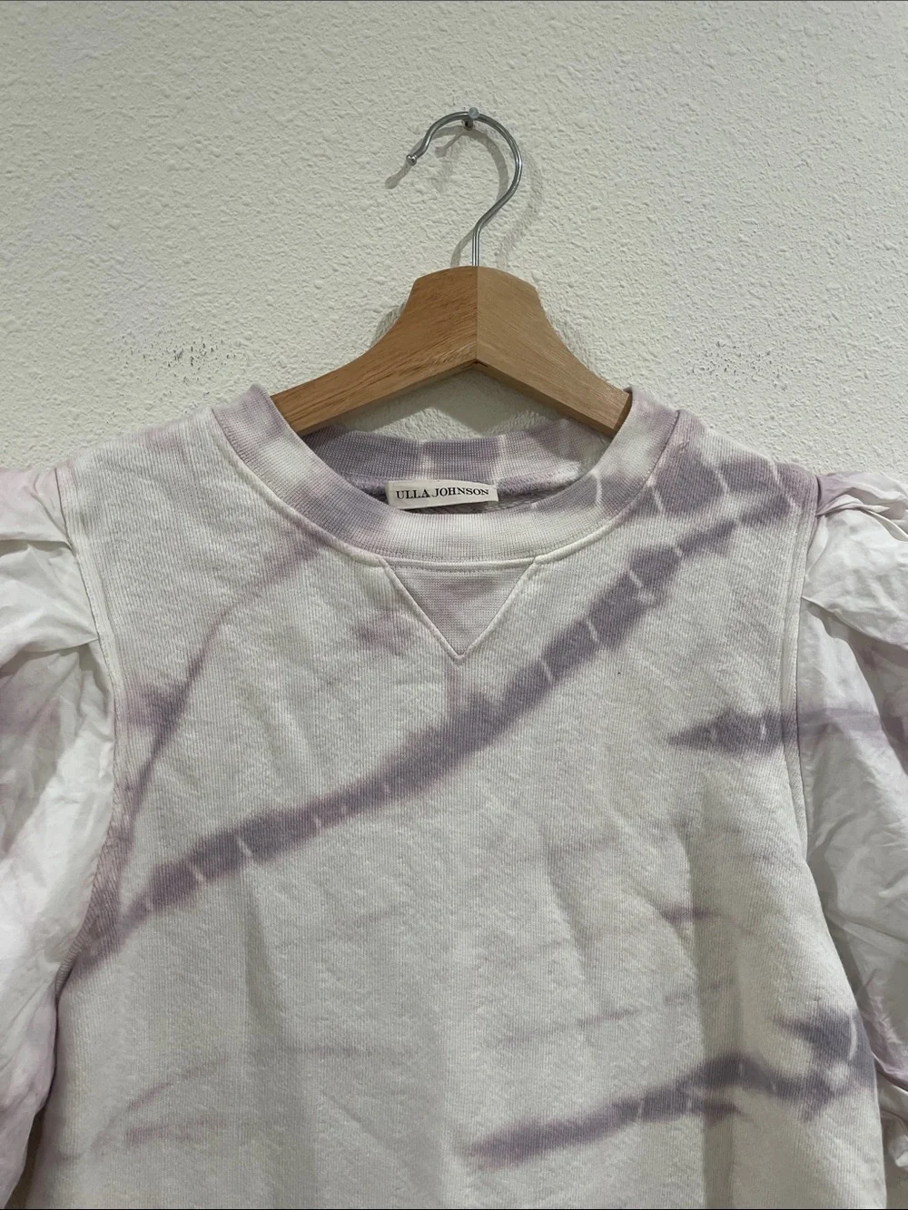 ULLA JOHNSON Elliot Pullover Puff Sleeve Thistle Purple Tie Dye 100% Cotton